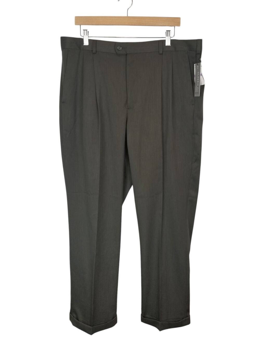 Perry Ellis Portfolio NWT Pleated Cuffed Dress Pants Travel Luxe Green 38 X 32